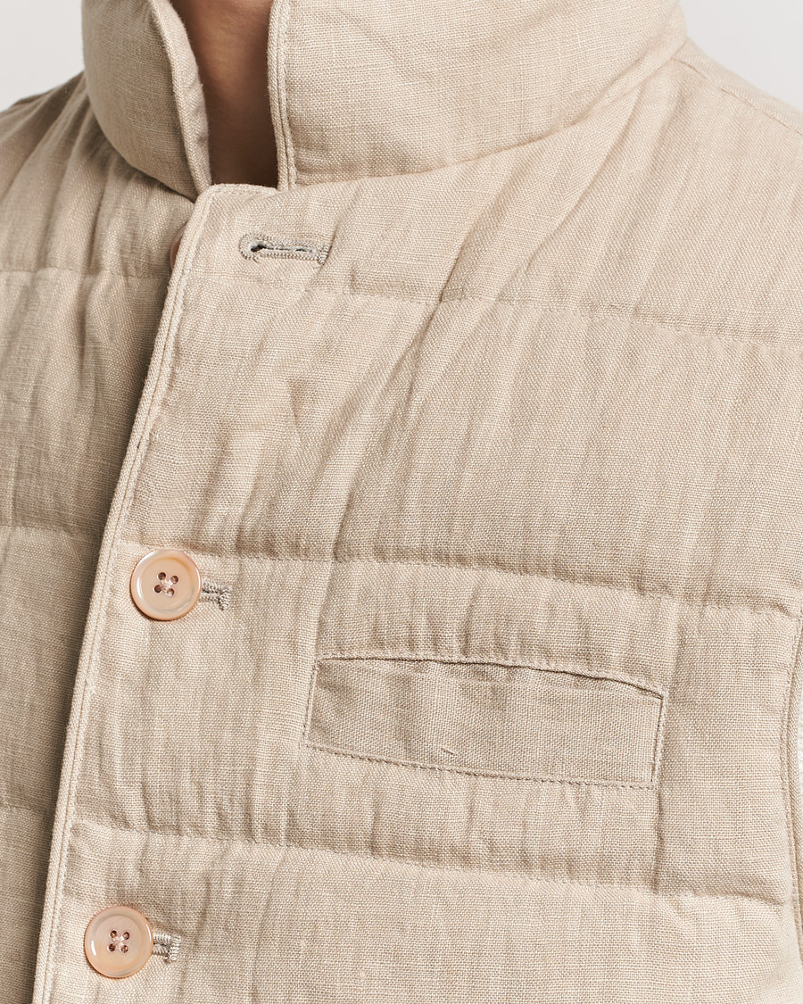 Hombres | Abrigos y chaquetas | Stenströms | Linen Down Padded Button Vest Beige