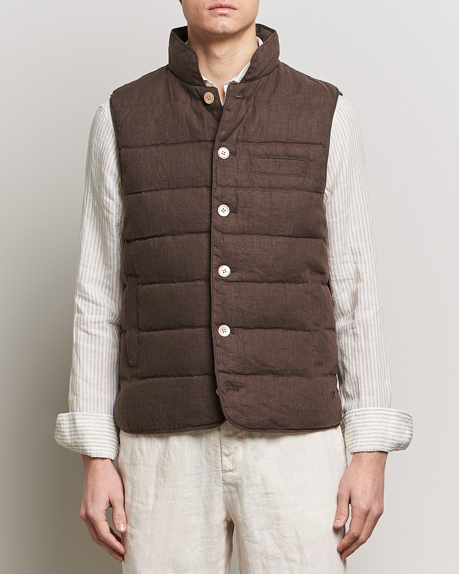 Hombres | Chaquetas formales | Stenströms | Linen Down Padded Button Vest Brown