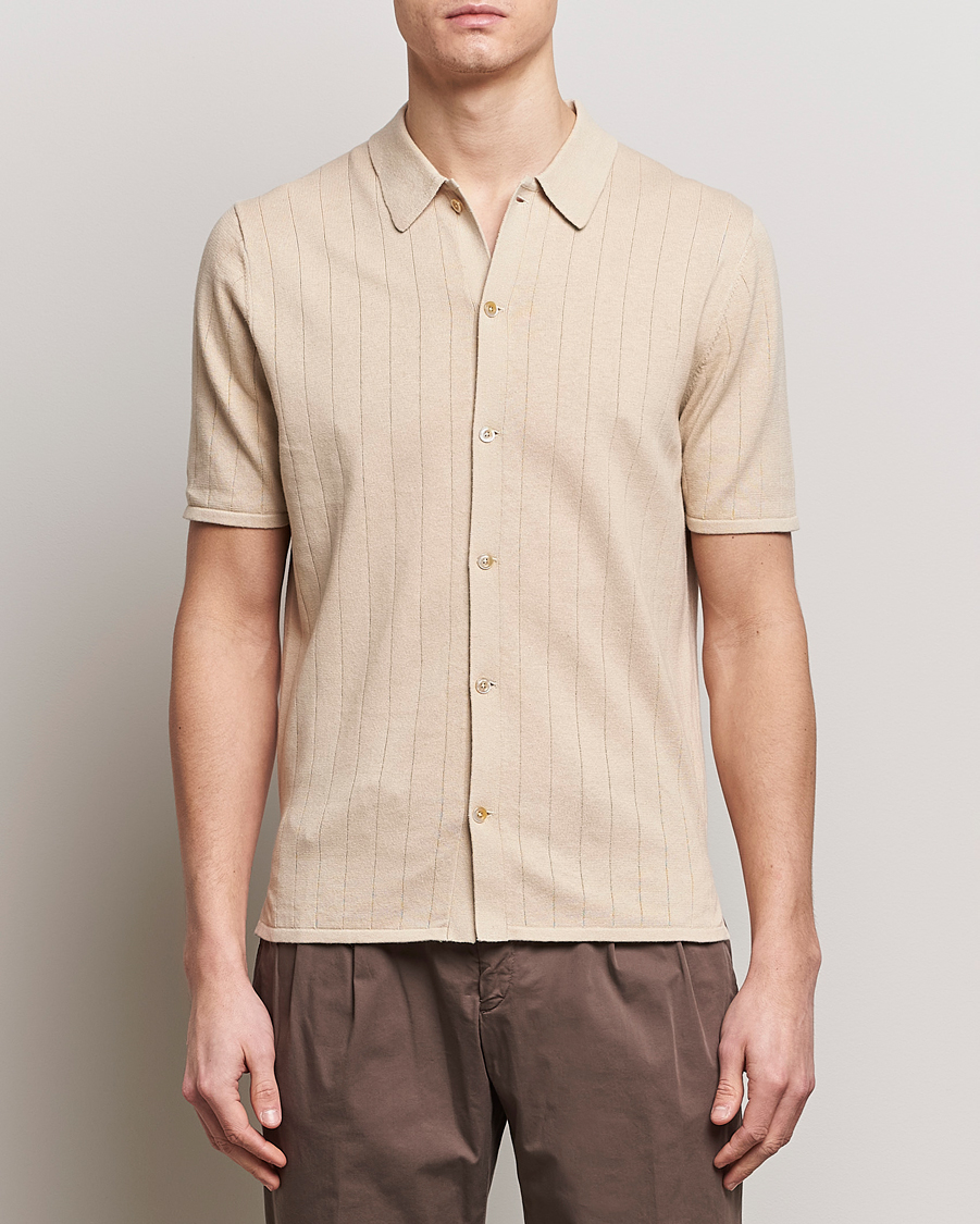 Hombres | Camisas de manga corta | Stenströms | Linen/Cotton Rib Knitted Buttonthru Shirt Beige