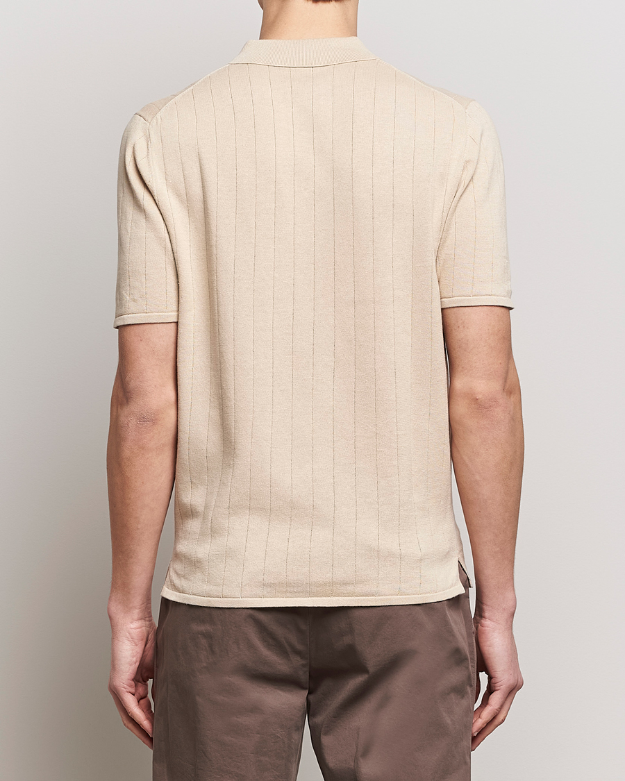 Hombres | Polos | Stenströms | Linen/Cotton Rib Knitted Buttonthru Shirt Beige