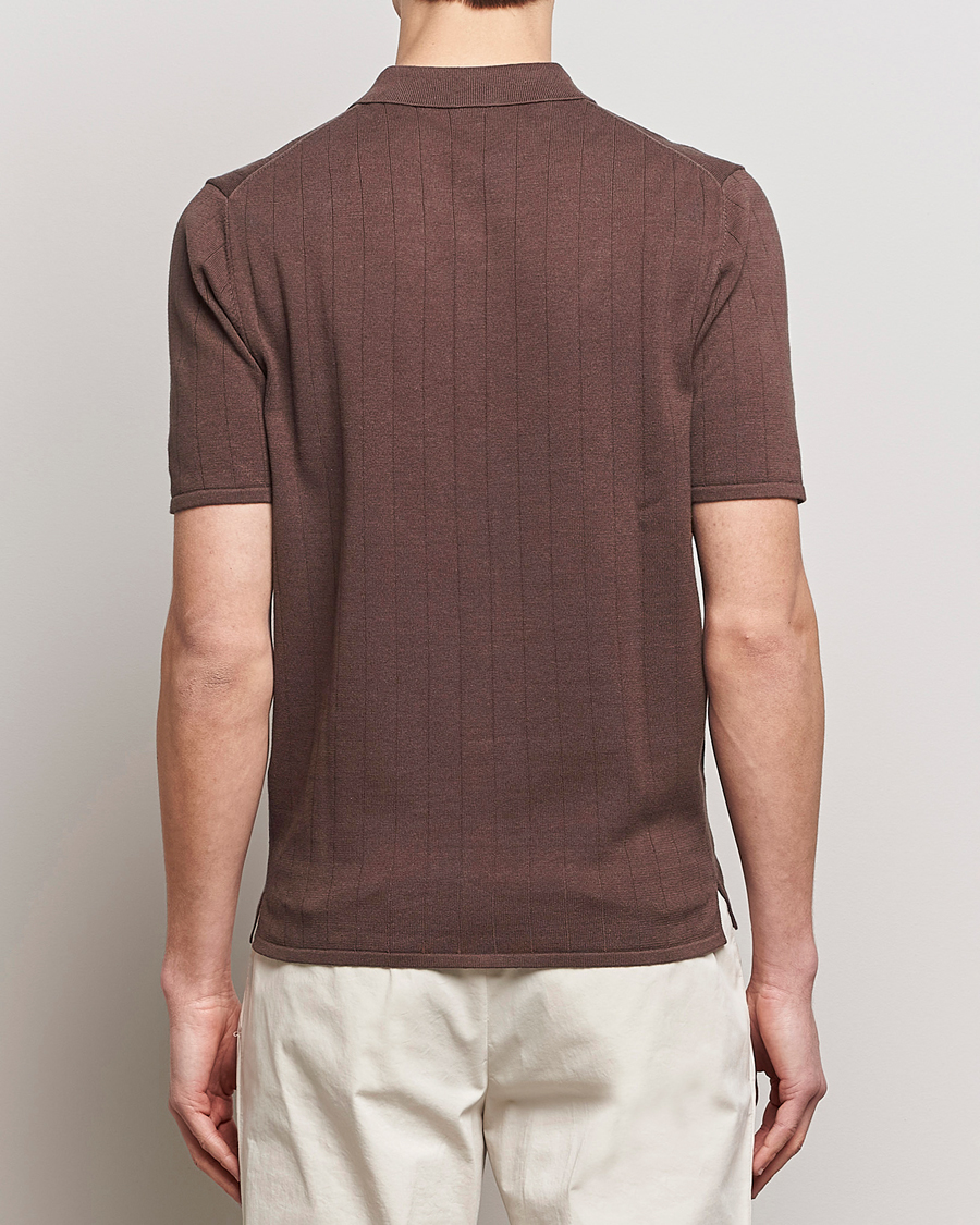 Hombres | Polos | Stenströms | Linen/Cotton Rib Knitted Buttonthru Shirt Brown