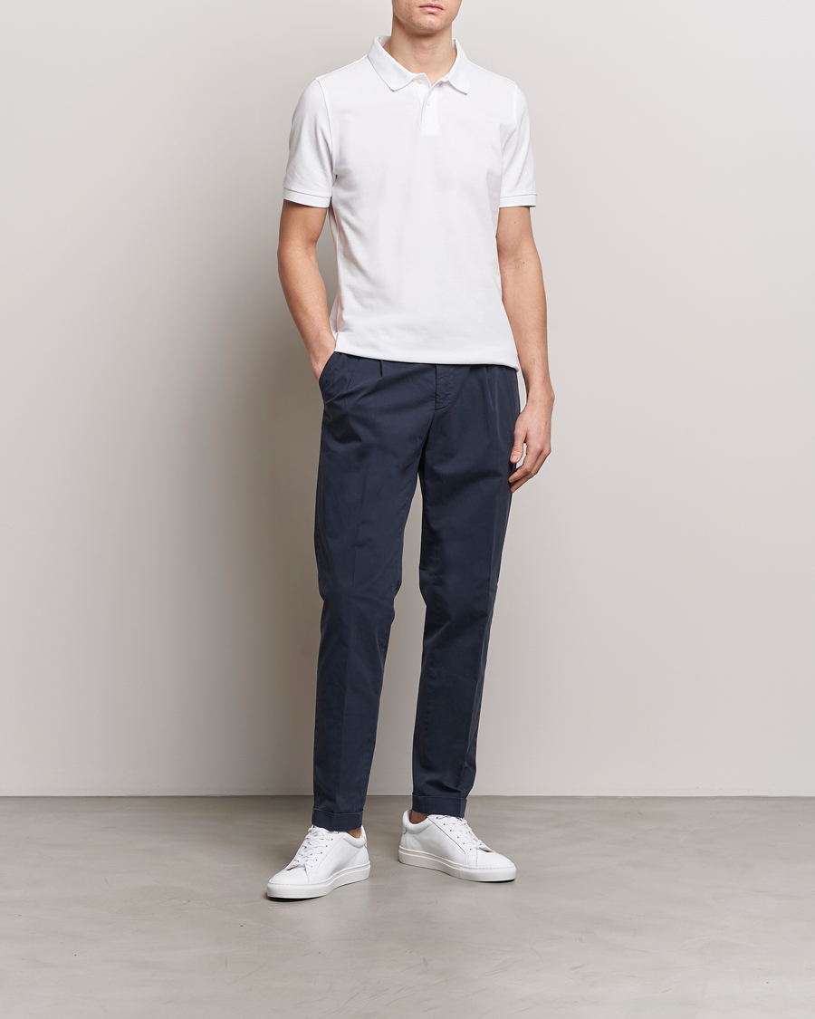 Hombres | Polos | Stenströms | Organic Cotton Piquet Polo Shirt White