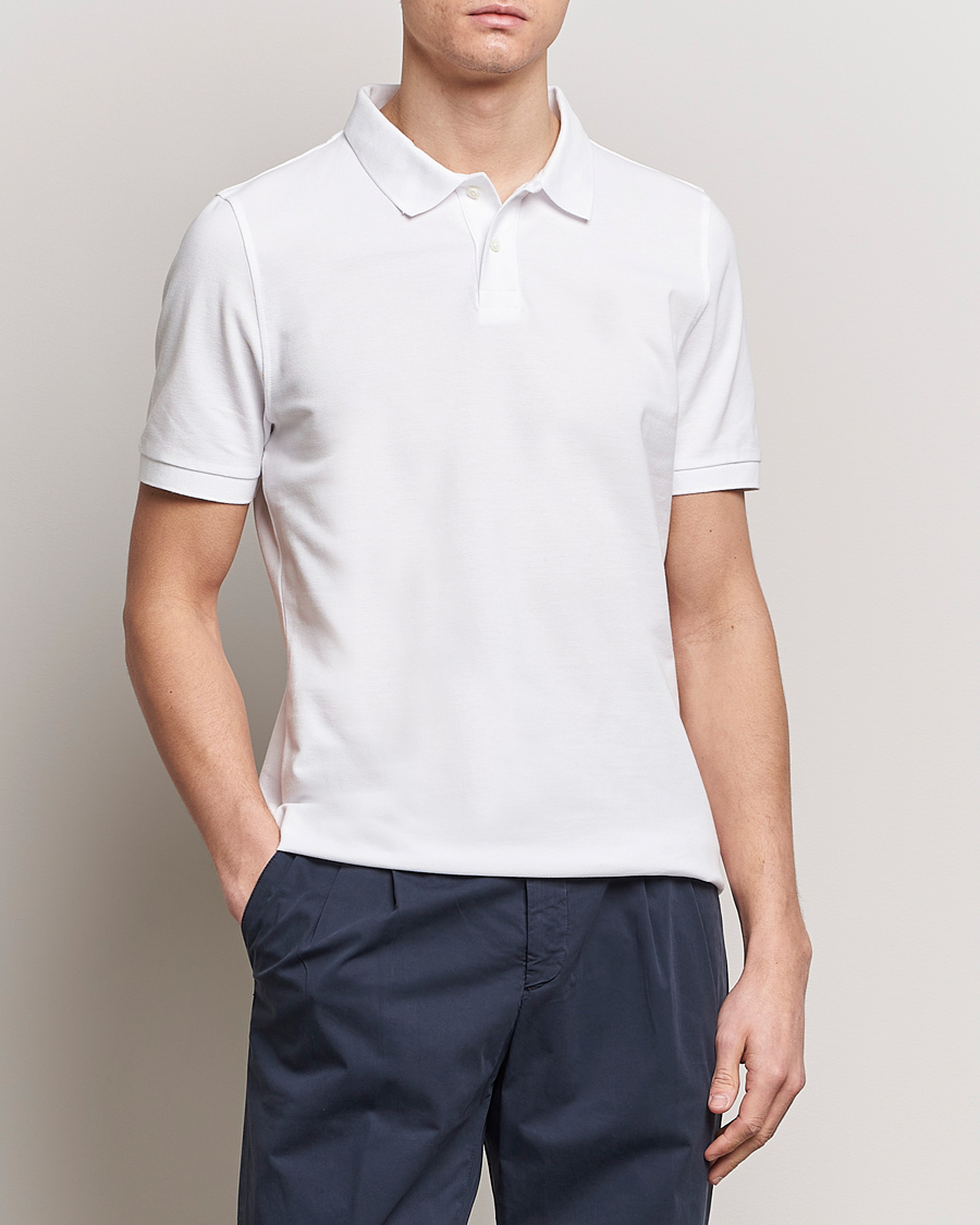 Hombres | Polos | Stenströms | Organic Cotton Piquet Polo Shirt White