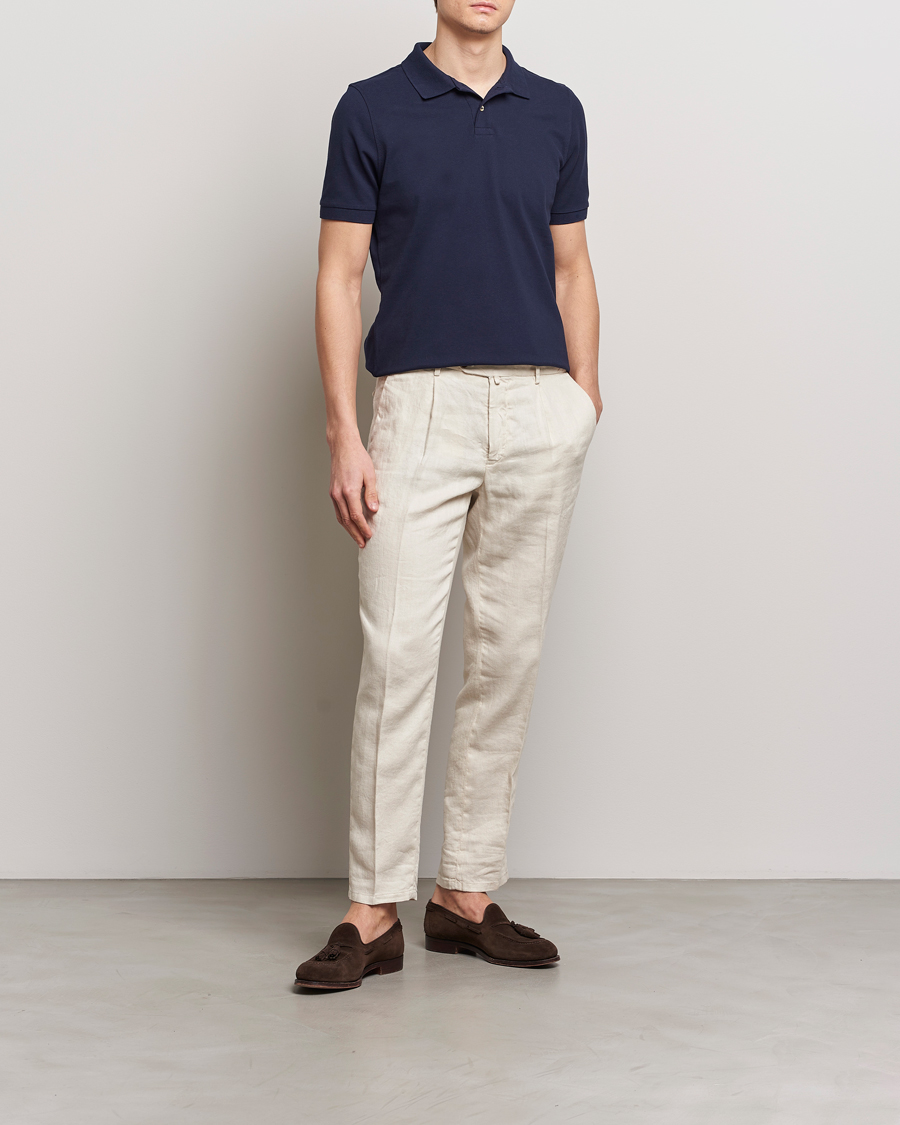 Hombres | Polos | Stenströms | Organic Cotton Piquet Polo Shirt Navy