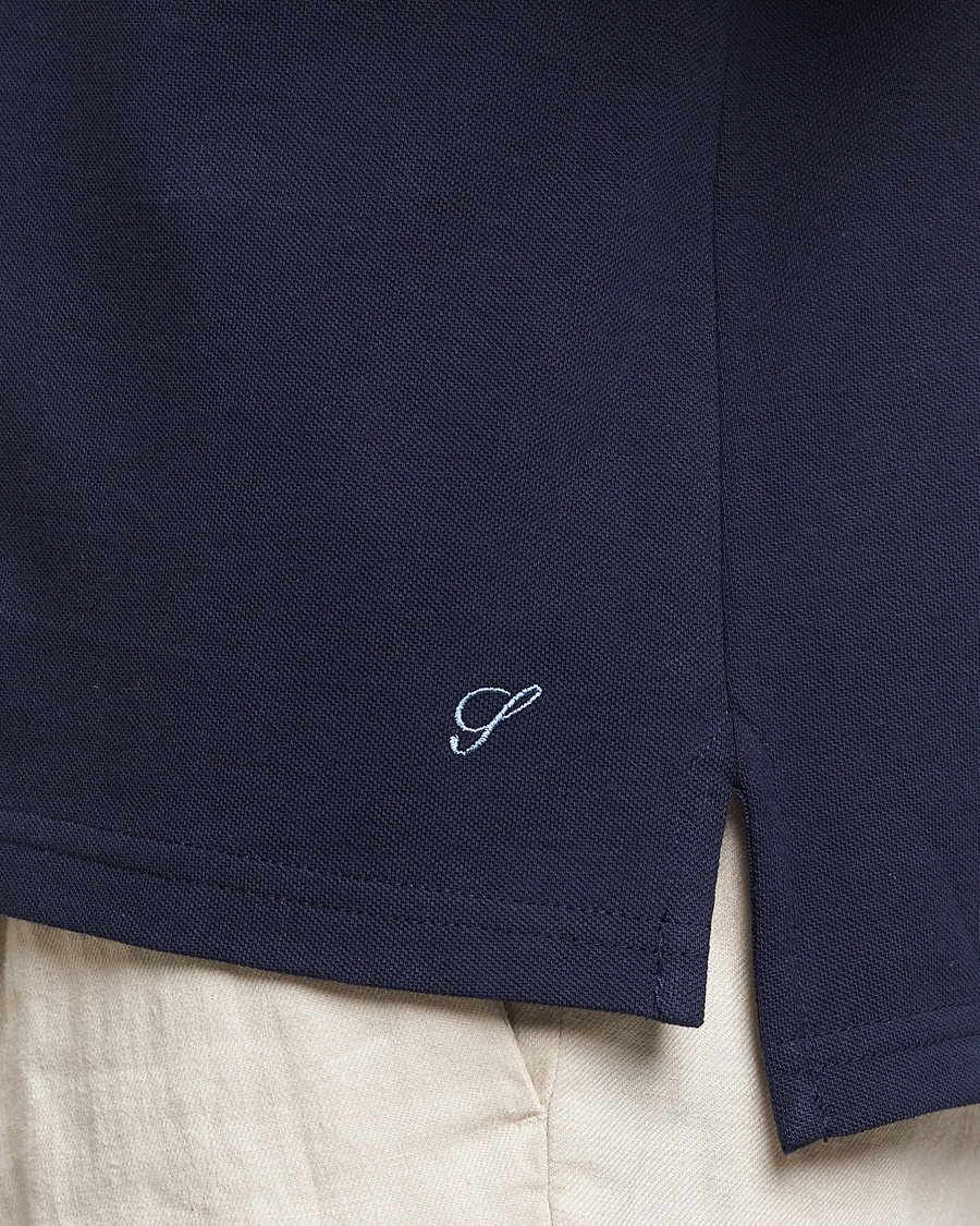 Hombres | Polos | Stenströms | Organic Cotton Piquet Polo Shirt Navy