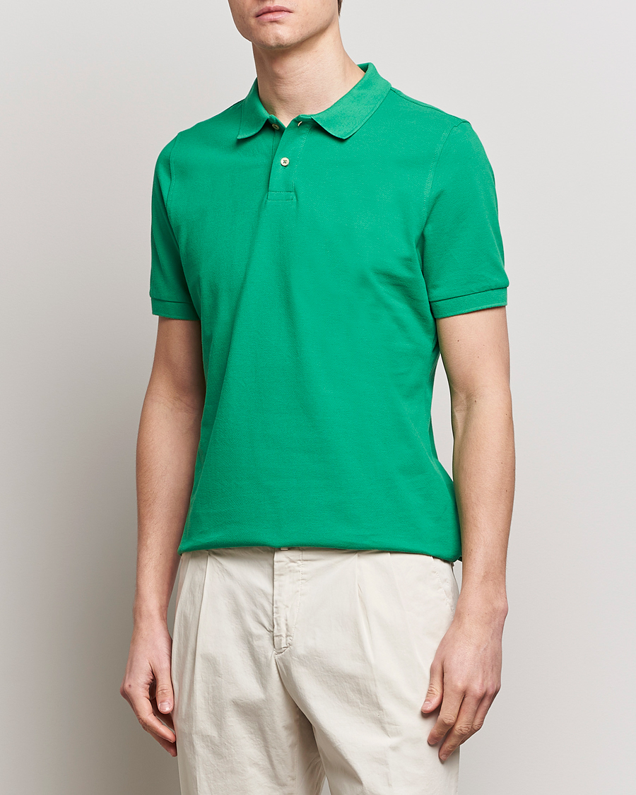 Hombres | Polos | Stenströms | Organic Cotton Piquet Polo Shirt Green