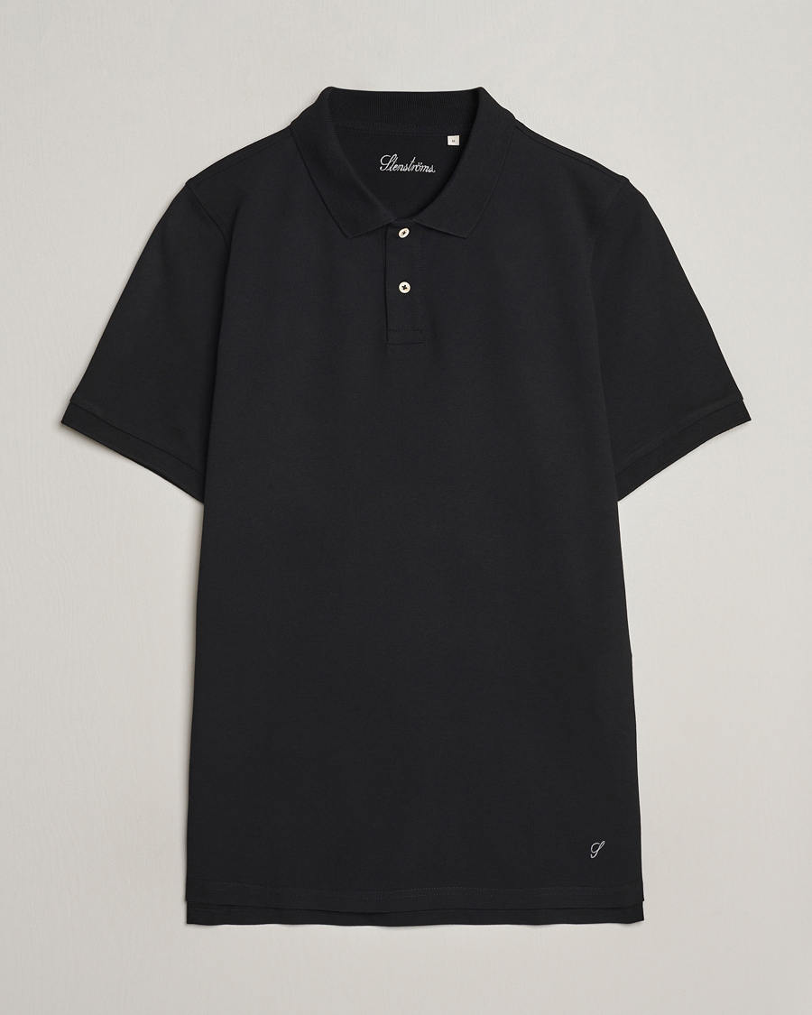 Hombres | Polos | Stenströms | Organic Cotton Piquet Polo Shirt Black