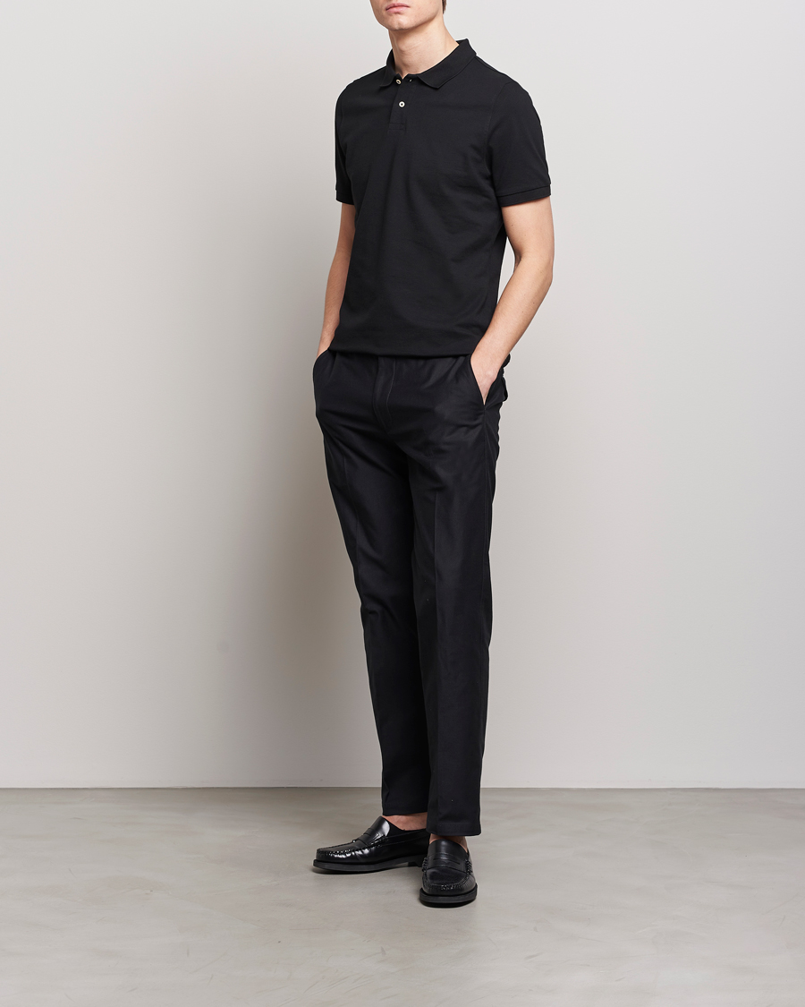Hombres | Polos | Stenströms | Organic Cotton Piquet Polo Shirt Black