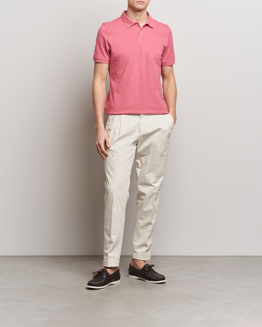 Hombres | Polos | Stenströms | Organic Cotton Piquet Polo Shirt Rasperry