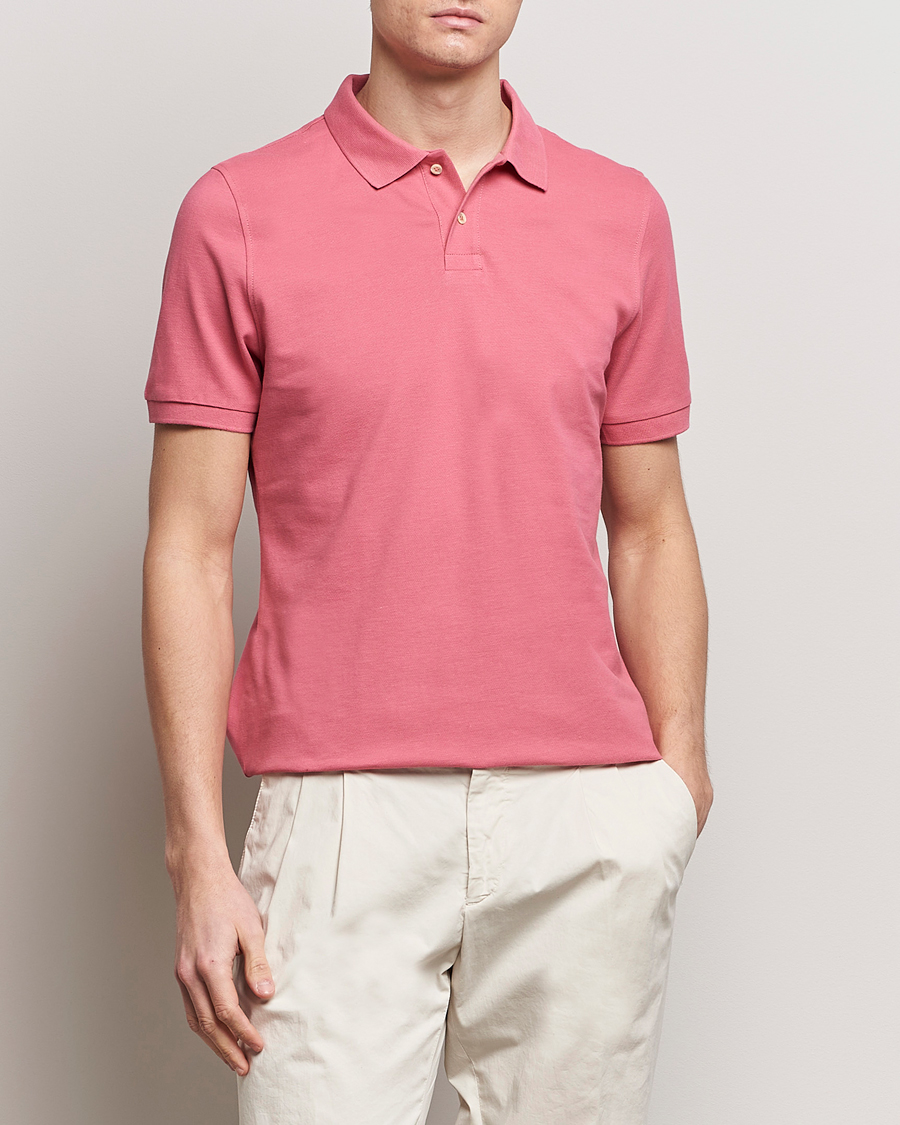 Hombres | Polos | Stenströms | Organic Cotton Piquet Polo Shirt Rasperry