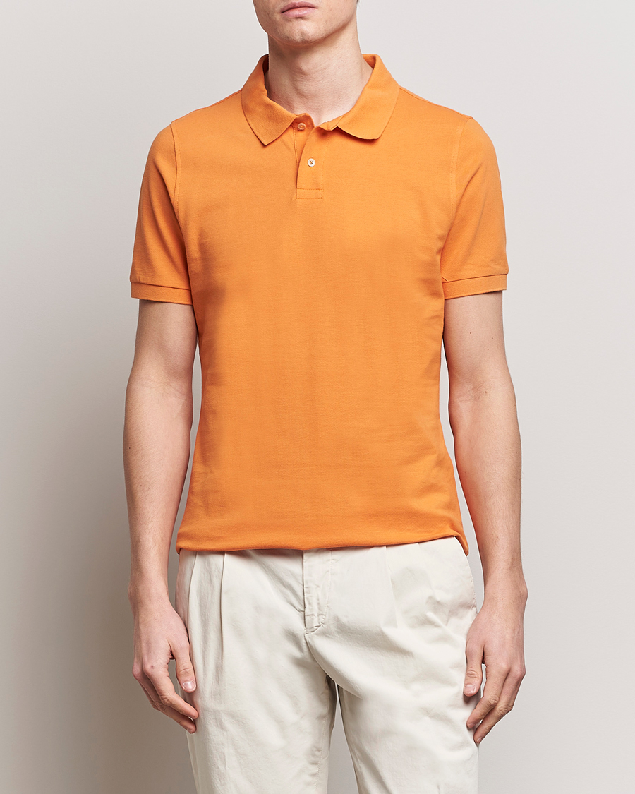 Hombres | Polos | Stenströms | Organic Cotton Piquet Polo Shirt Orange