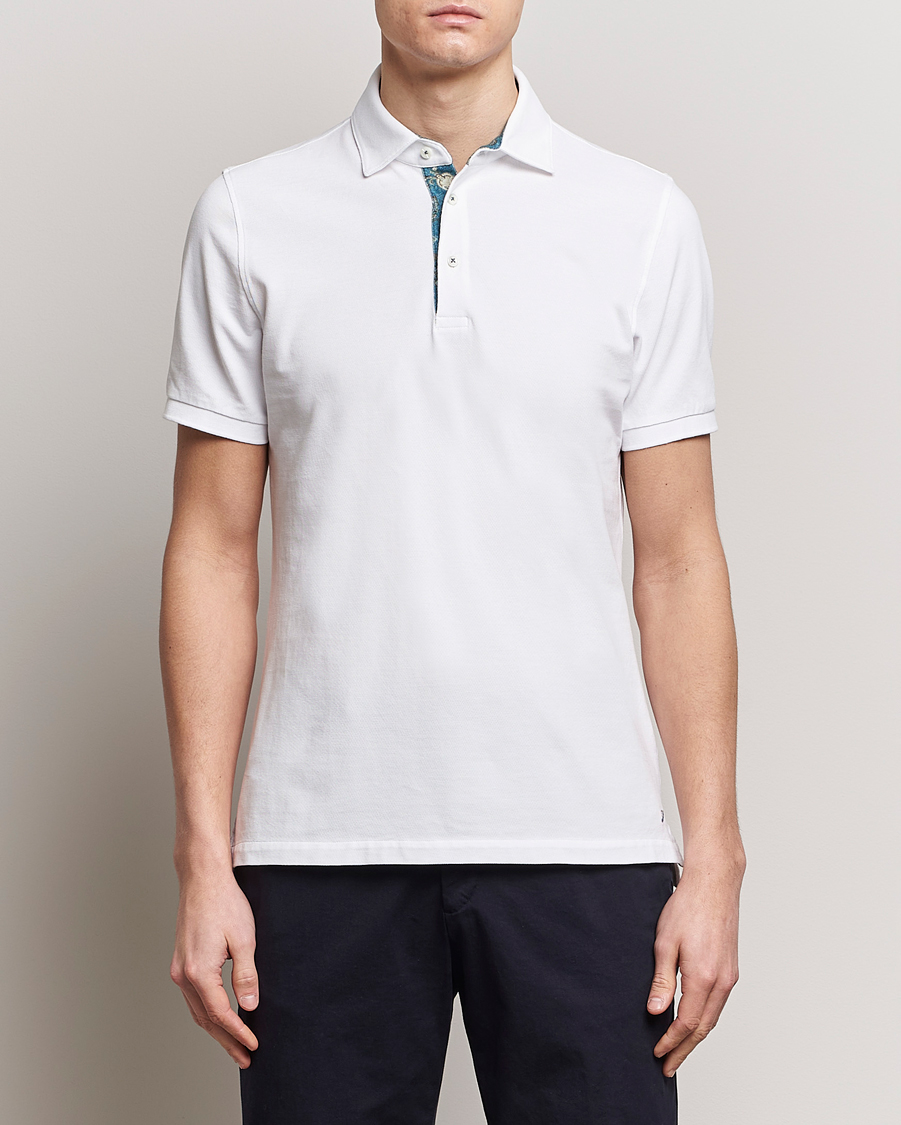 Hombres | Camisas polo de manga corta | Stenströms | Cotton Pique Contrast Polo Shirt White