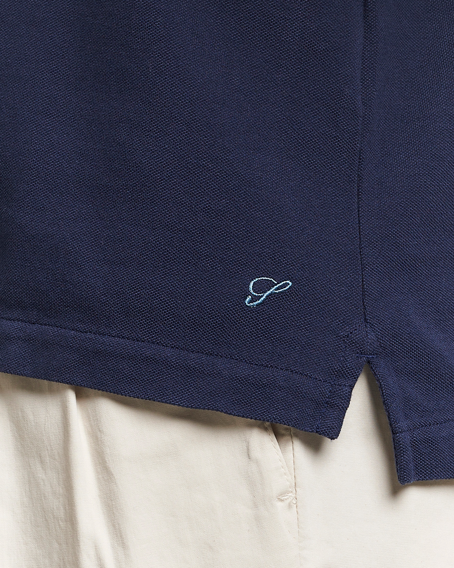 Hombres | Polos | Stenströms | Cotton Pique Contrast Polo Shirt Navy