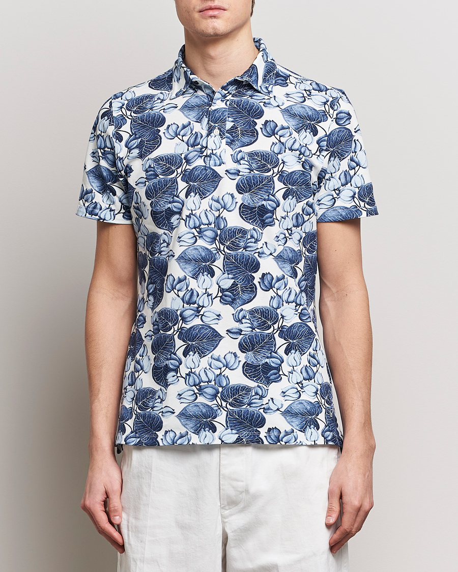 Hombres | Camisas polo de manga corta | Stenströms | Cotton Pique Printed Polo Shirt Blue