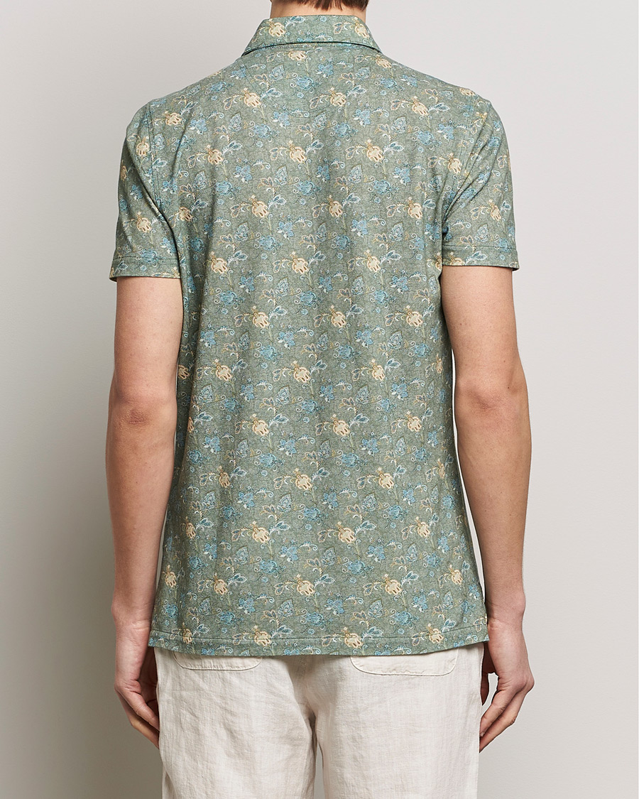 Hombres | Polos | Stenströms | Cotton Pique Paisley Printed Polo Shirt Green