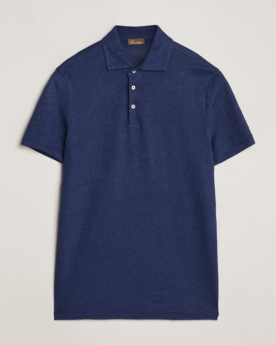 Hombres | Polos | Stenströms | Linen Polo Shirt Navy