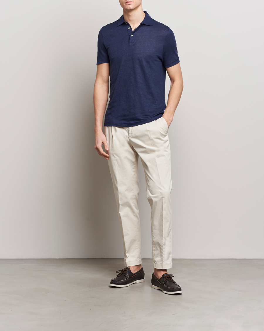 Hombres | Polos | Stenströms | Linen Polo Shirt Navy