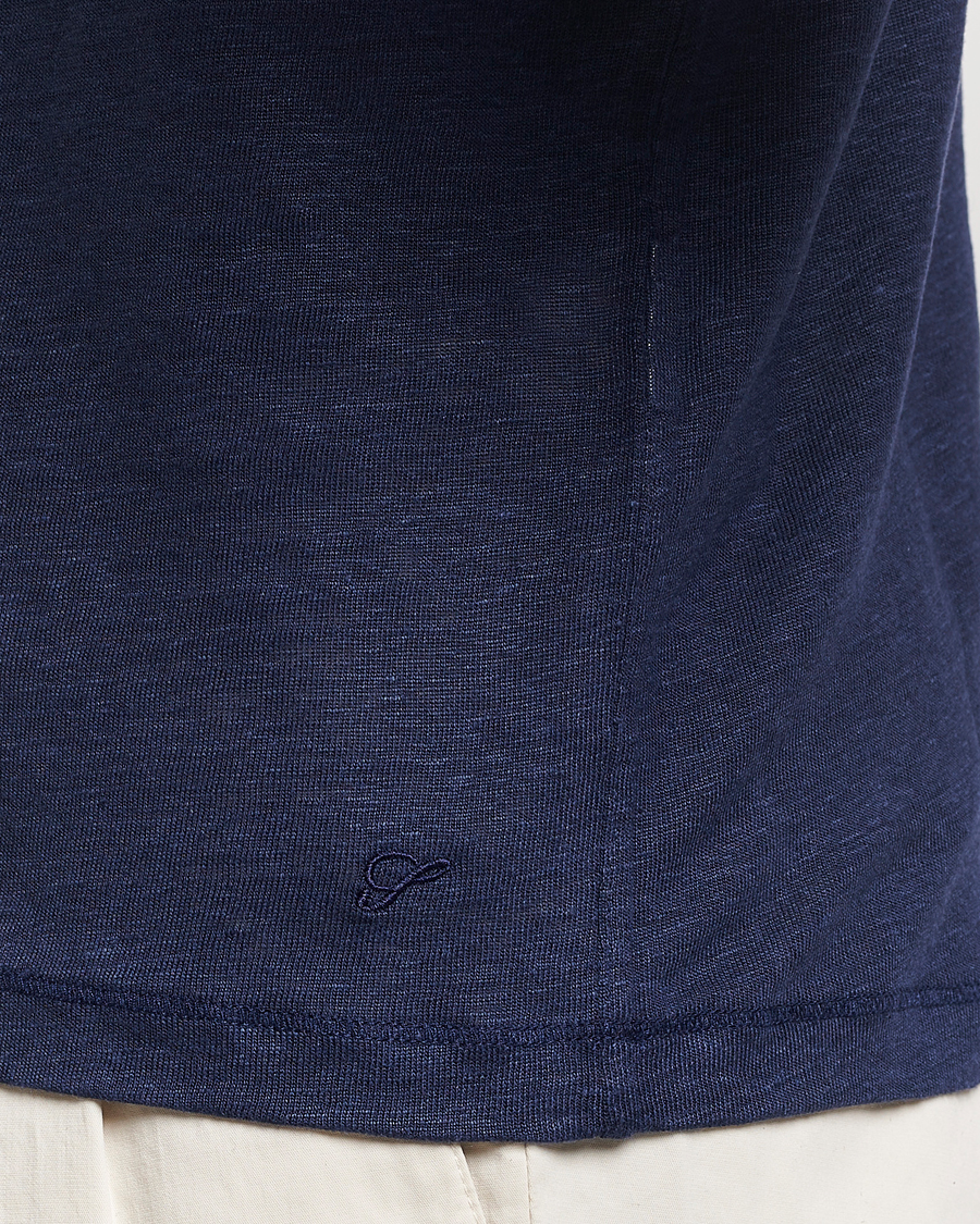 Hombres | Polos | Stenströms | Linen Polo Shirt Navy