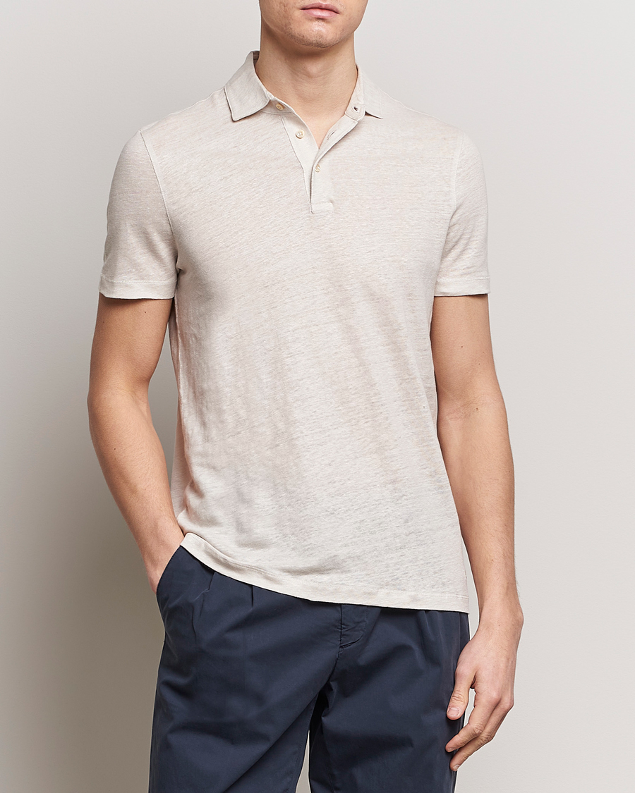 Hombres | Camisas polo de manga corta | Stenströms | Linen Polo Shirt Beige