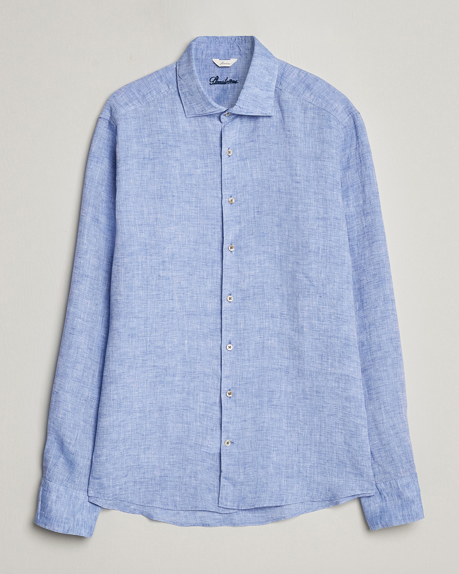 Hombres | Camisas | Stenströms | Slimline Cut Away Linen Shirt Blue
