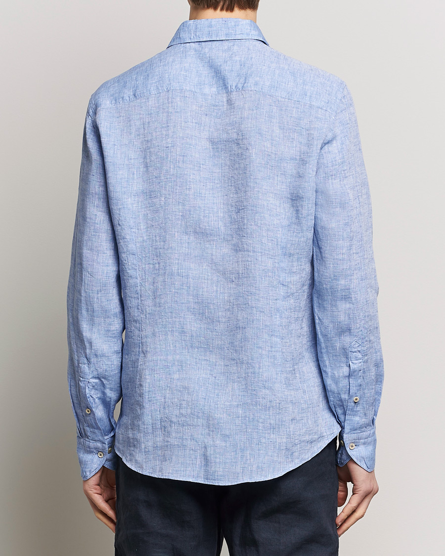 Hombres | Camisas | Stenströms | Slimline Cut Away Linen Shirt Blue