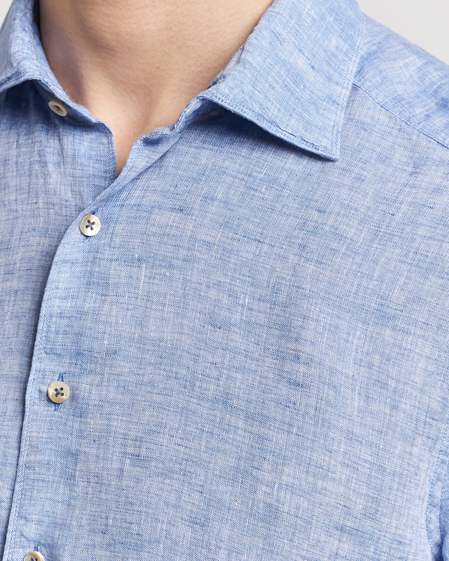 Hombres | Camisas | Stenströms | Slimline Cut Away Linen Shirt Blue