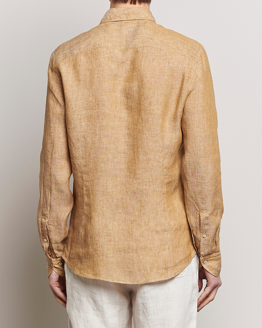 Hombres | Camisas | Stenströms | Slimline Cut Away Linen Shirt Brown