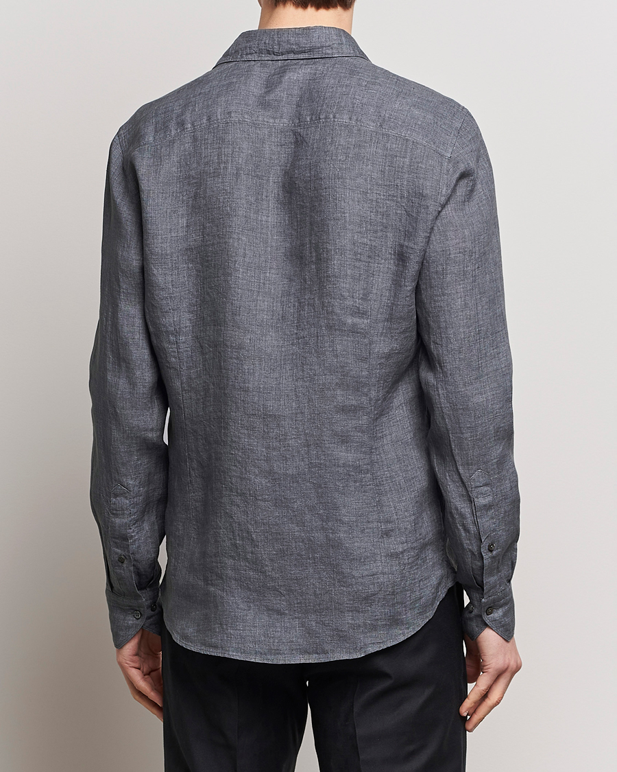 Hombres | Camisas | Stenströms | Slimline Cut Away Linen Shirt Dark Grey
