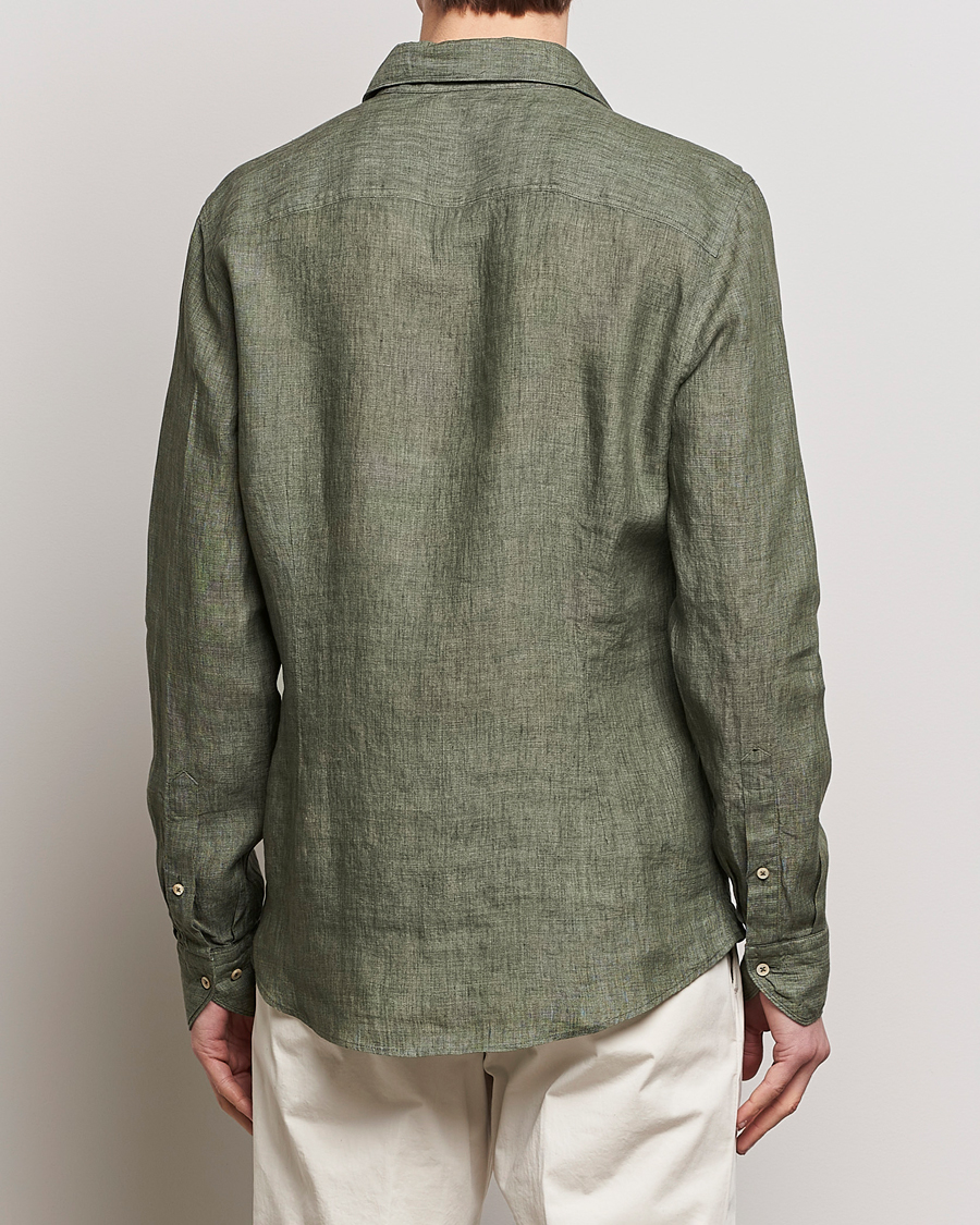 Hombres | Camisas | Stenströms | Slimline Cut Away Linen Shirt Olive