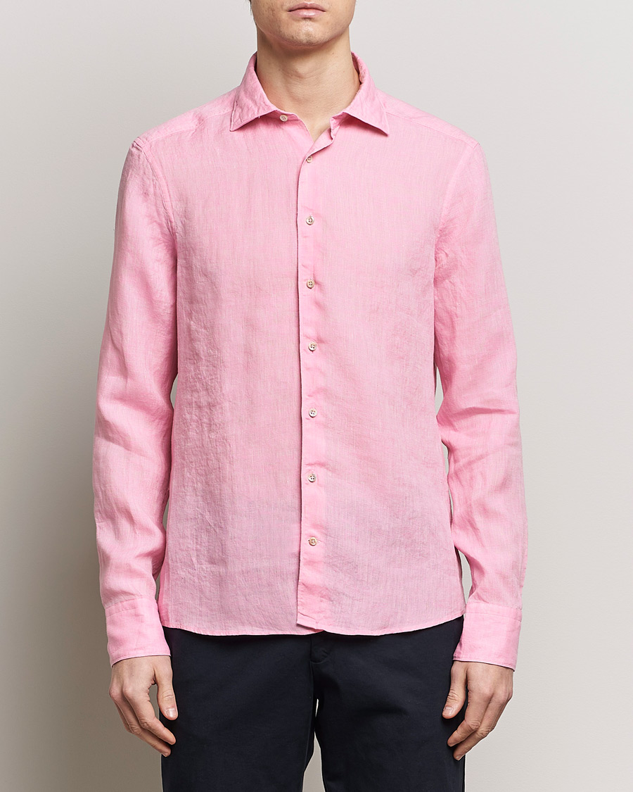 Hombres | Camisas de lino | Stenströms | Slimline Cut Away Linen Shirt Pink