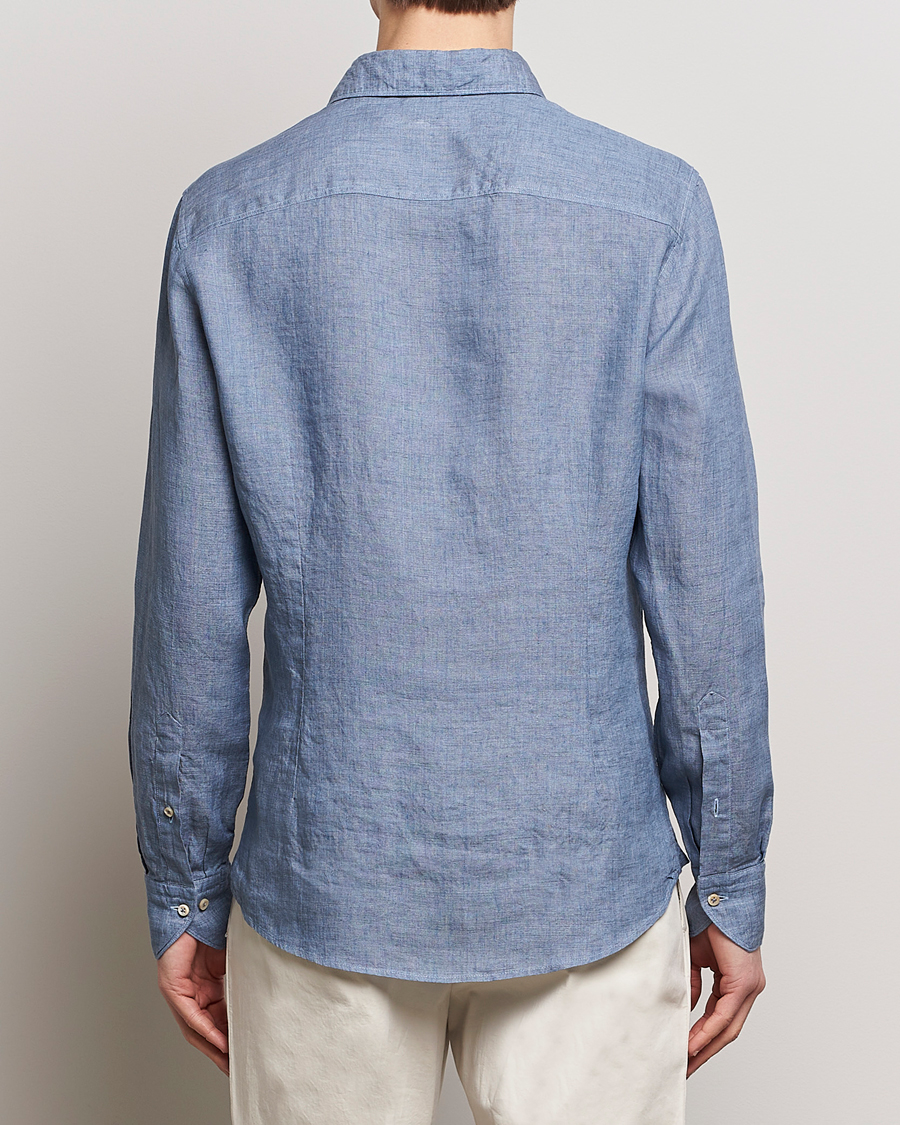 Hombres | Camisas | Stenströms | Slimline Cut Away Linen Shirt Steel Blue