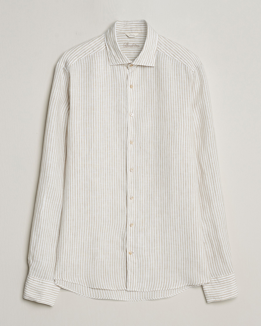 Hombres | Camisas | Stenströms | Slimline Cut Away Striped Linen Shirt Beige