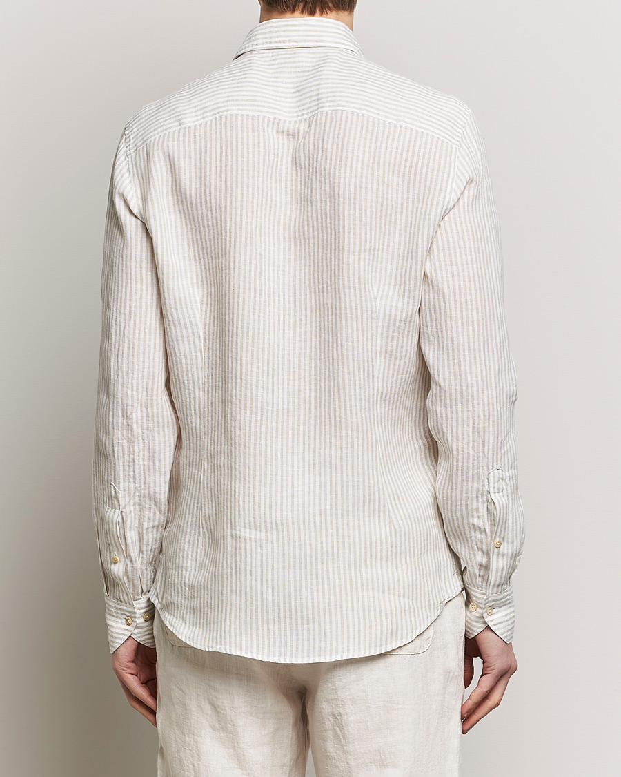 Hombres | Camisas | Stenströms | Slimline Cut Away Striped Linen Shirt Beige