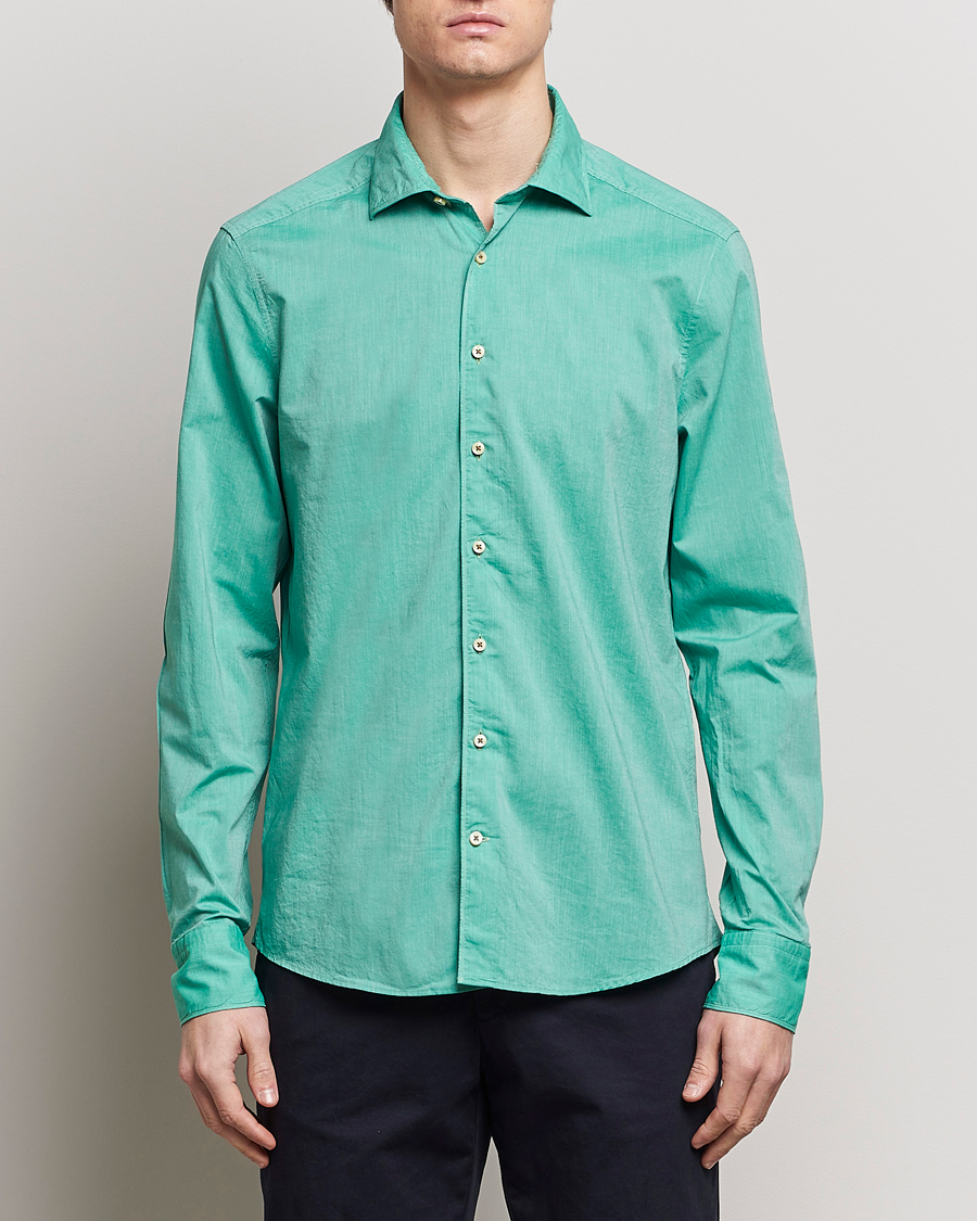Hombres |  | Stenströms | Slimline Washed Summer Poplin Shirt Green