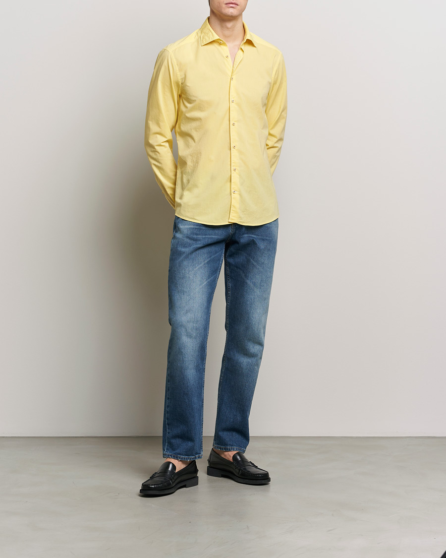 Hombres | Camisas | Stenströms | Slimline Washed Summer Poplin Shirt Yellow