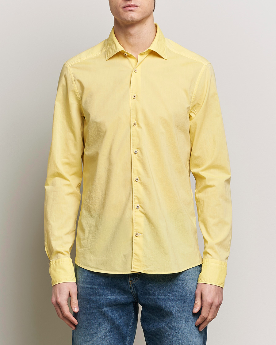 Hombres | Camisas casuales | Stenströms | Slimline Washed Summer Poplin Shirt Yellow