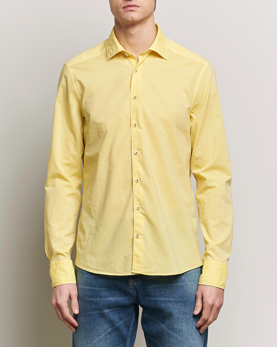 Hombres | Camisas | Stenströms | Slimline Washed Summer Poplin Shirt Yellow