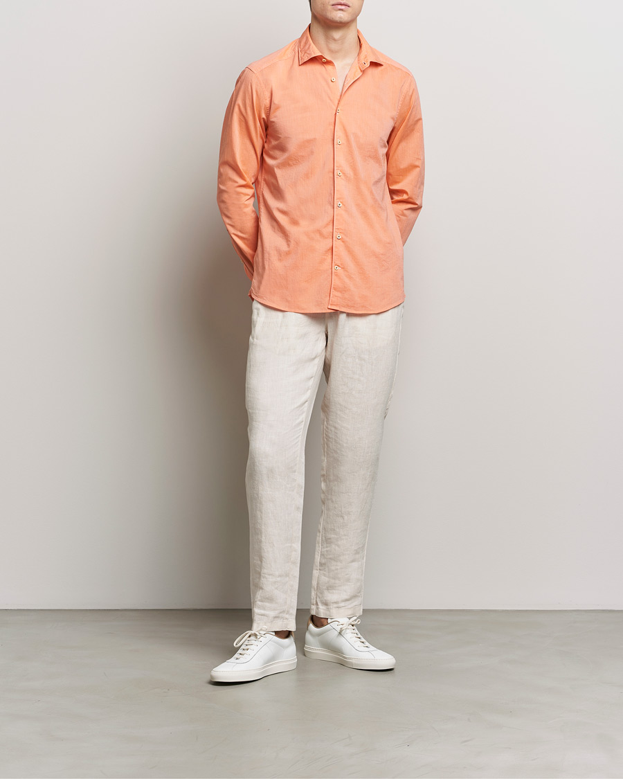 Hombres | Camisas | Stenströms | Slimline Washed Summer Poplin Shirt Orange