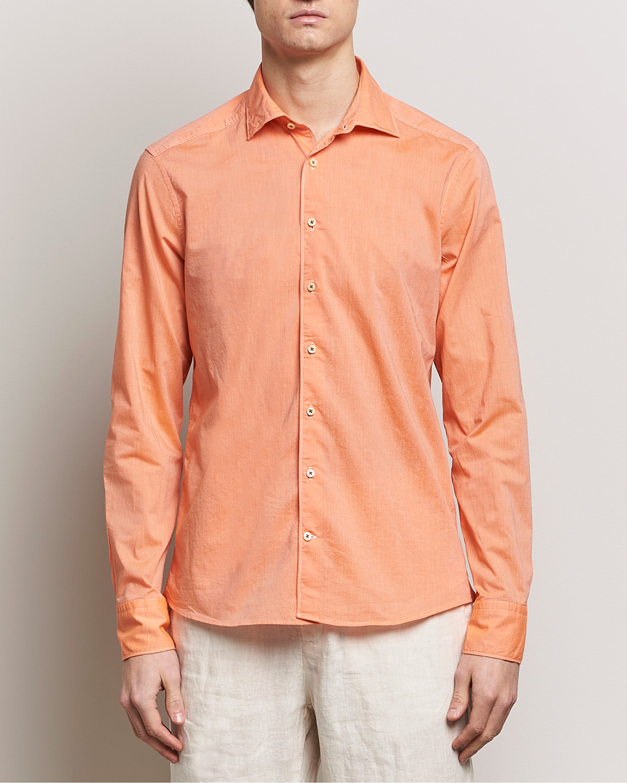 Hombres | Camisas | Stenströms | Slimline Washed Summer Poplin Shirt Orange