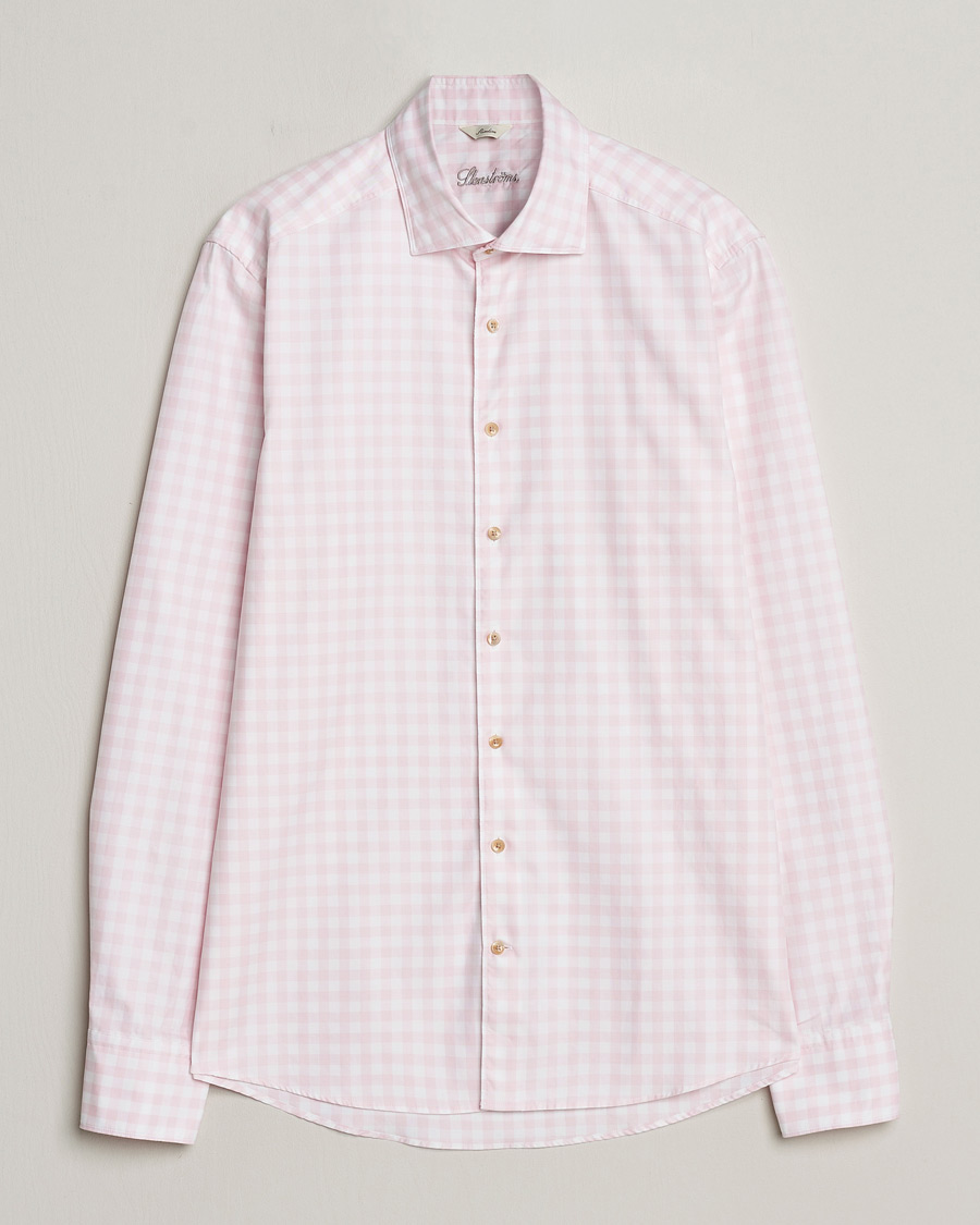Hombres | Camisas | Stenströms | Slimline Checked Washed Cotton Shirt Pink
