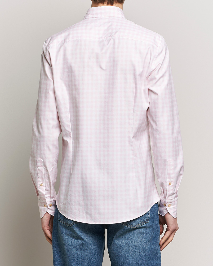 Hombres | Camisas | Stenströms | Slimline Checked Washed Cotton Shirt Pink