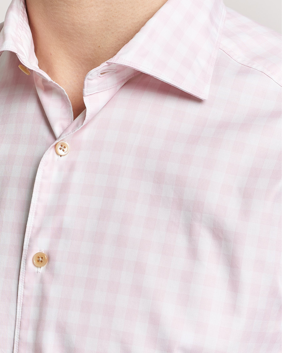 Hombres | Camisas | Stenströms | Slimline Checked Washed Cotton Shirt Pink