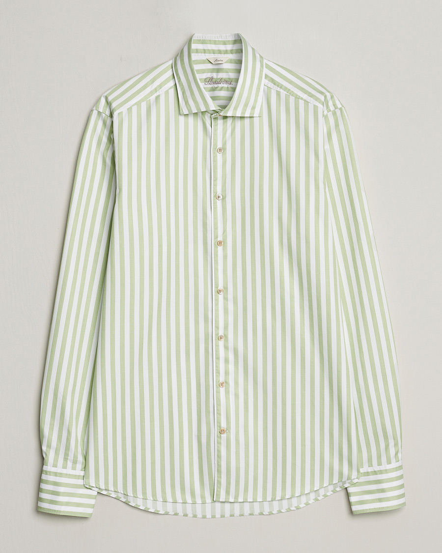Hombres | Camisas | Stenströms | Slimline Large Stripe Washed Cotton Shirt Green