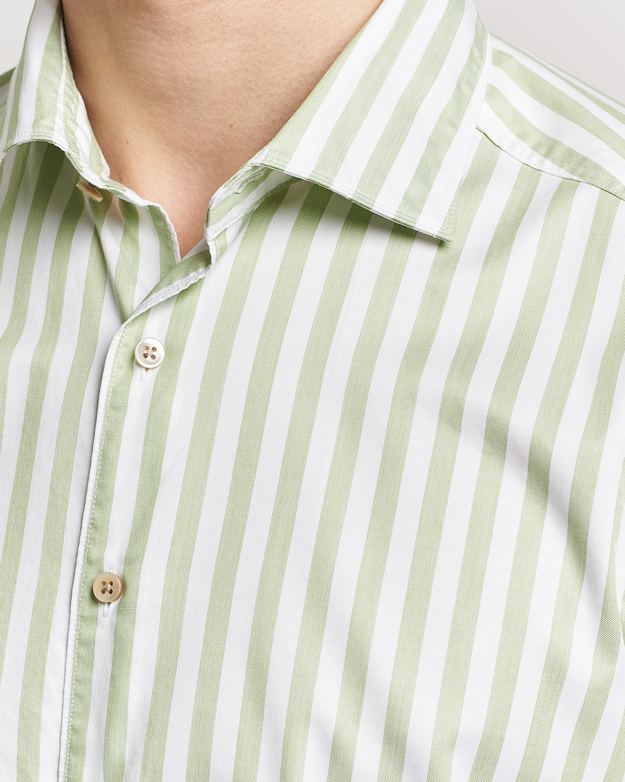 Hombres | Camisas | Stenströms | Slimline Large Stripe Washed Cotton Shirt Green