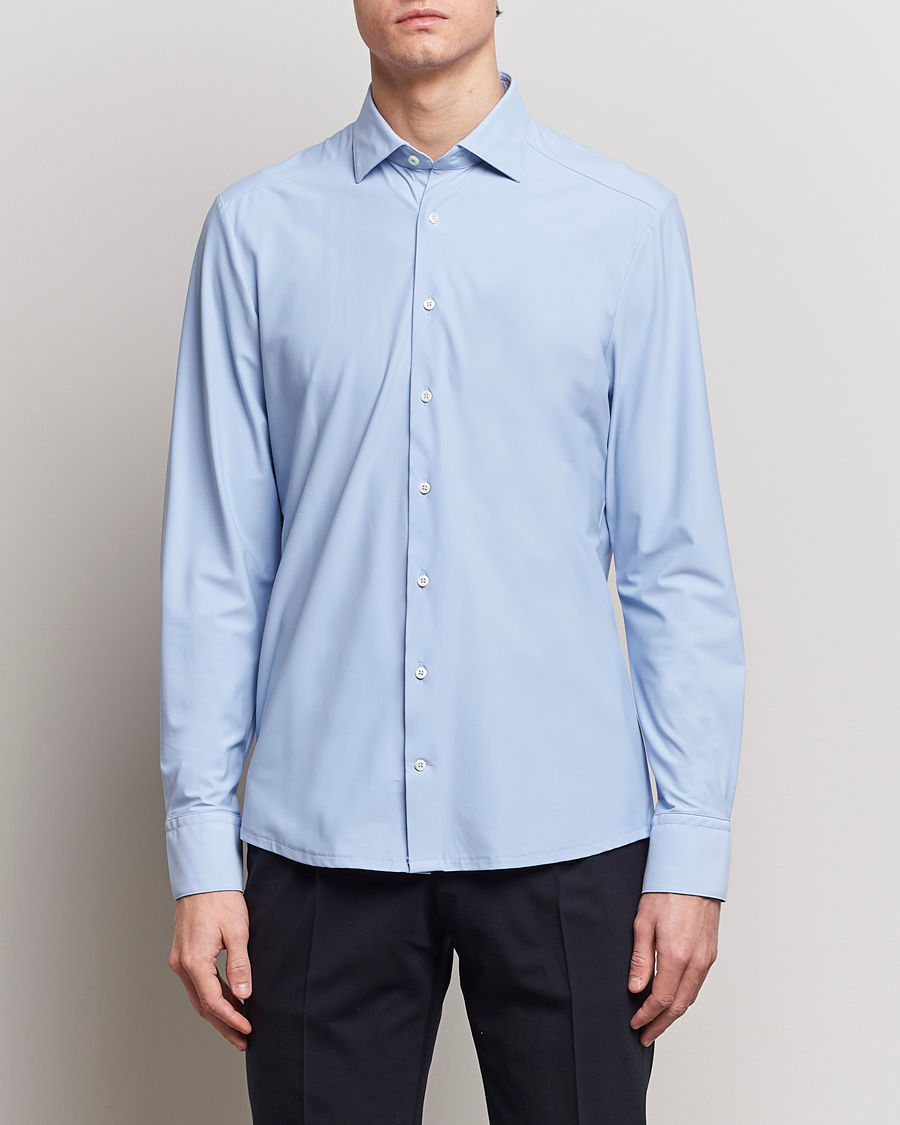 Hombres | Camisas casuales | Stenströms | Slimline Cut Away 4-Way Stretch Shirt Light Blue