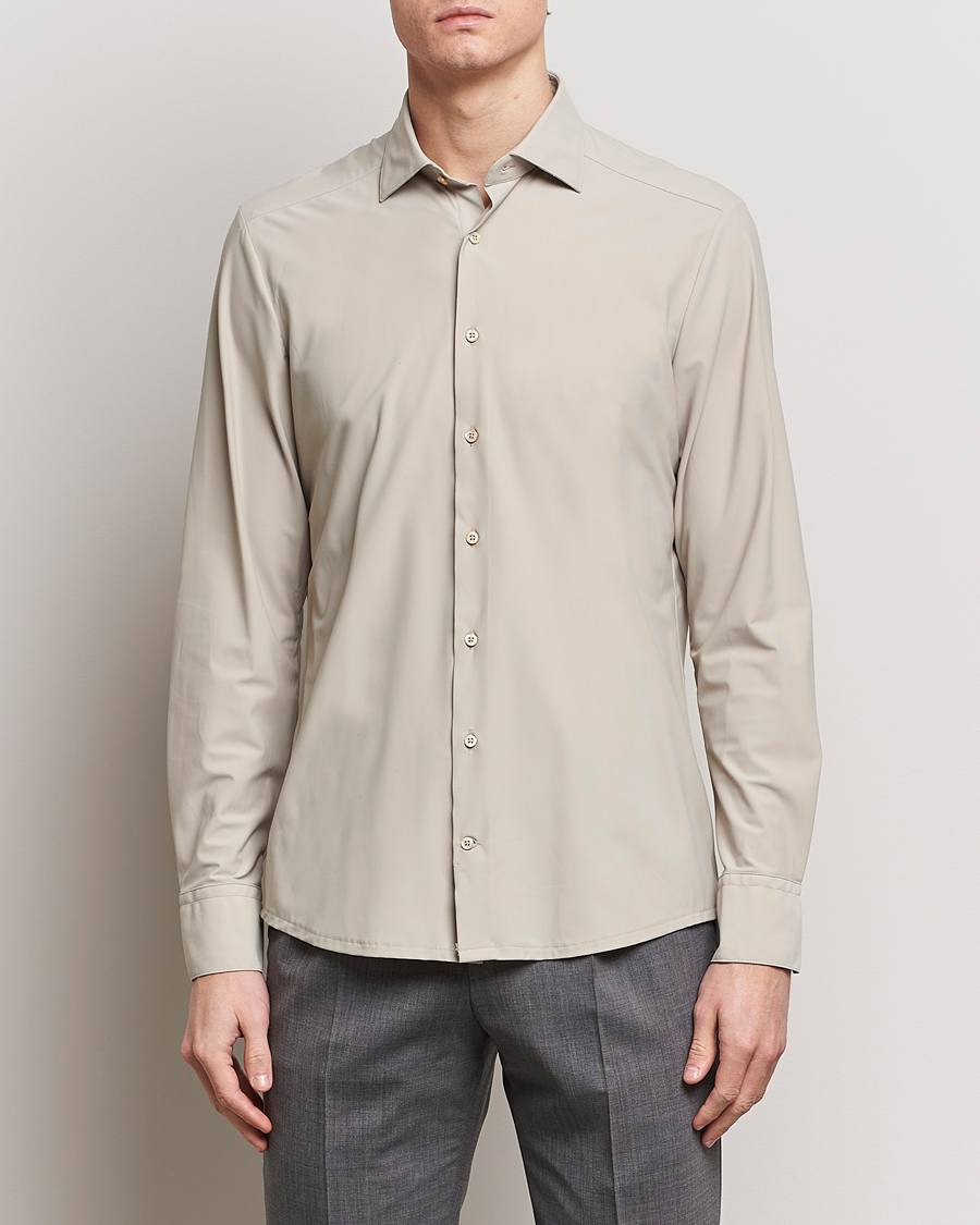 Hombres | Casual | Stenströms | Slimline Cut Away 4-Way Stretch Shirt Clay