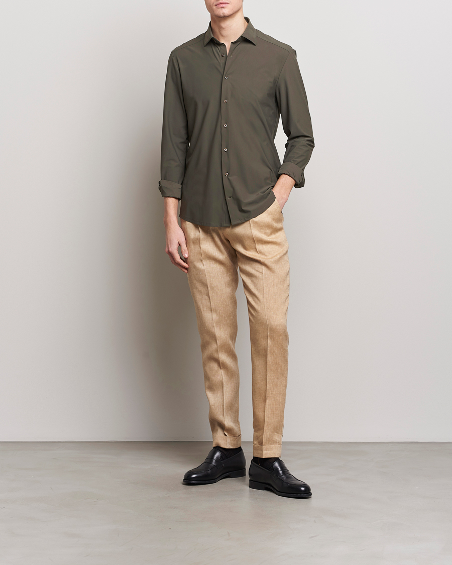 Hombres | Camisas | Stenströms | Slimline Cut Away 4-Way Stretch Shirt Dark Green