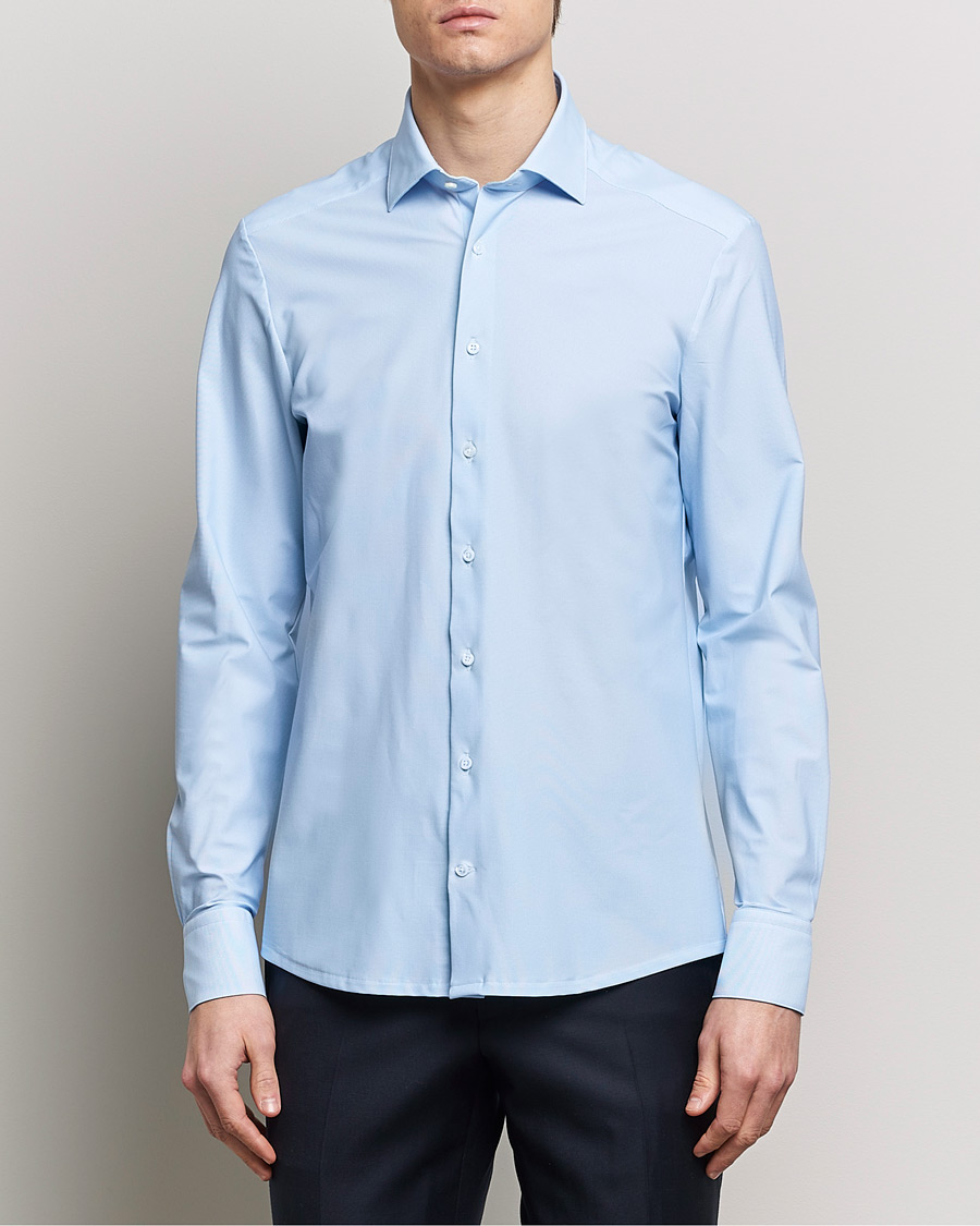 Hombres | Camisas | Stenströms | Slimline Micro Check Cut Away 4-Way Stretch Shirt Blue