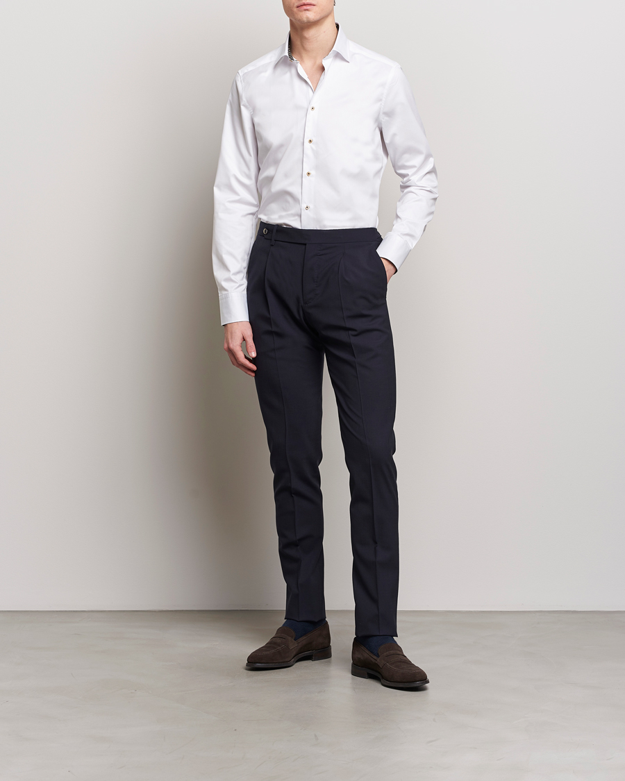 Hombres | Camisas de vestir | Stenströms | Slimline Cut Away Circle Contrast Shirt White