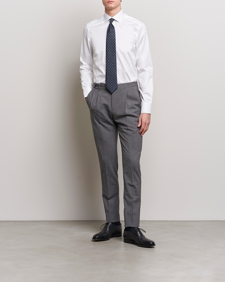 Hombres | Formal | Stenströms | Slimline Cut Away Print Contrast Shirt White